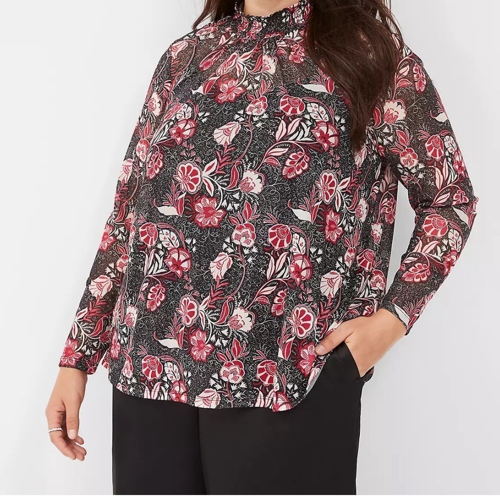 Lane Bryant Red Floral Mock Neck Long Sleeve Blouse Size 18/20 New With…